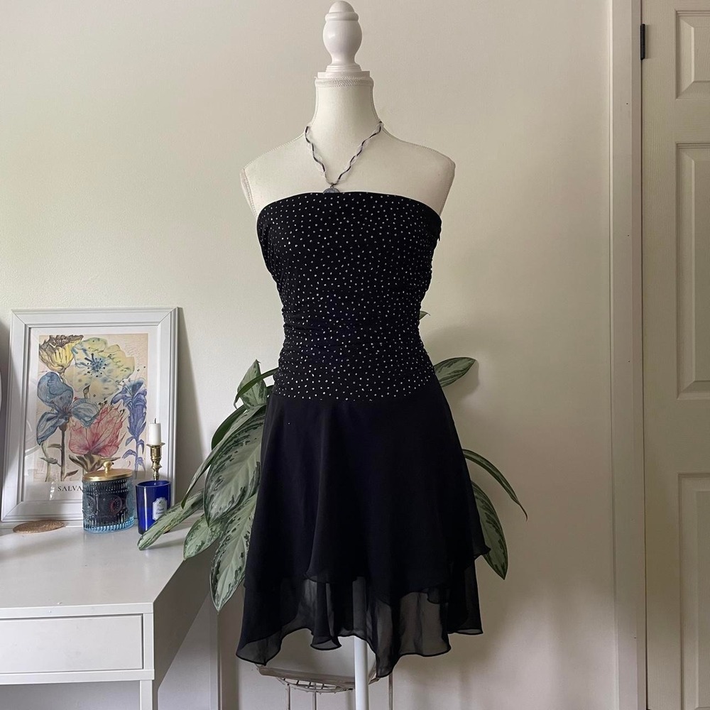 Vintage Drop Waist Sparkly Bandeau Dress Womens Sz 12 Black/Purple Witchy Vamp